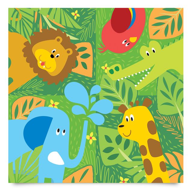 Möbelfolie Kinderzimmer - Süße Zootiere Set - Elefant Löwe Giraffe Krokodil