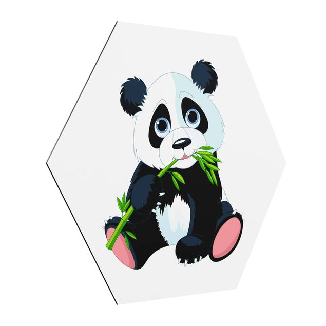 Hexagon Bild Alu-Dibond - Naschender Panda