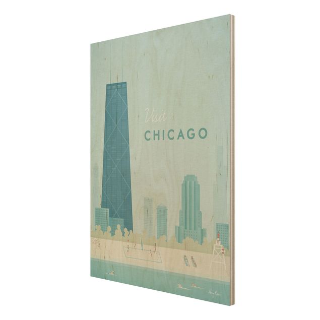 Holzbild - Reiseposter - Chicago - Hochformat 4:3