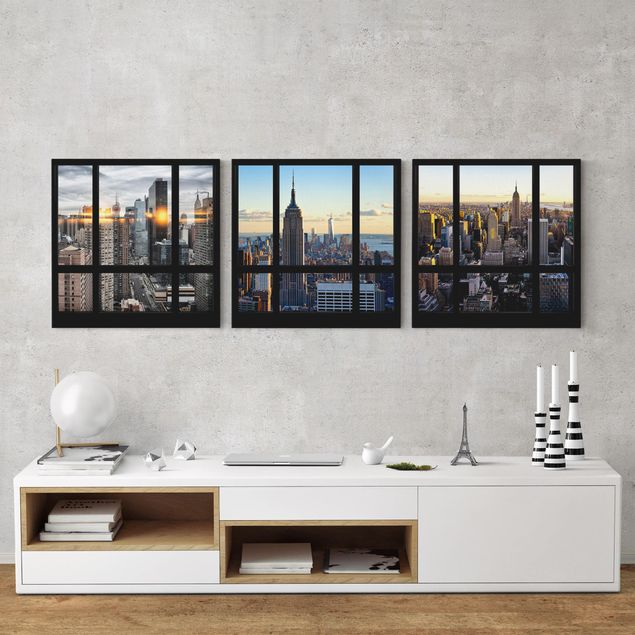 Leinwandbild 3-teilig - Fensterblicke über New York - Quadrate 1:1
