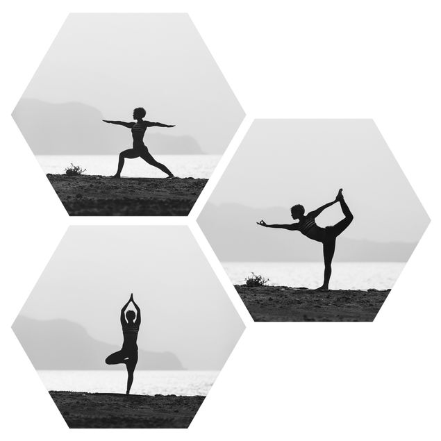 Hexagon Bild Alu-Dibond 3-teilig - Yoga Trio