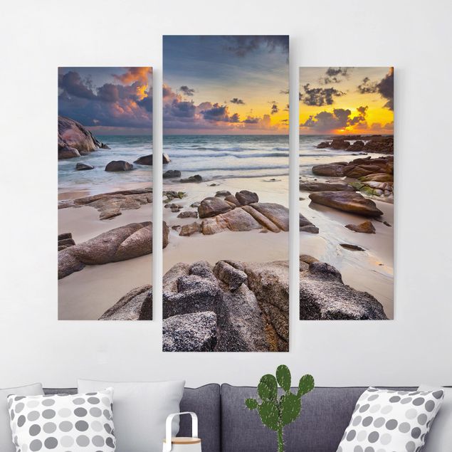 Leinwandbild 3-teilig - Strand Sonnenaufgang in Thailand - Galerie Triptychon