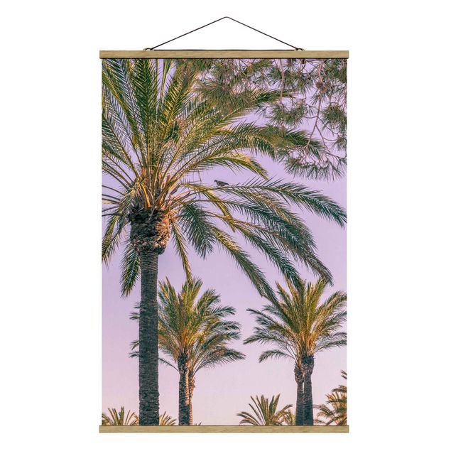 Stoffbild mit Posterleisten - Palmen im Sonnenuntergang - Hochformat 2:3