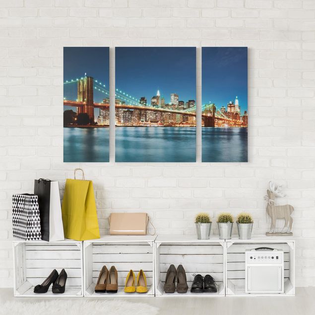 Leinwandbild 3-teilig - Nighttime Manhattan Bridge - Triptychon