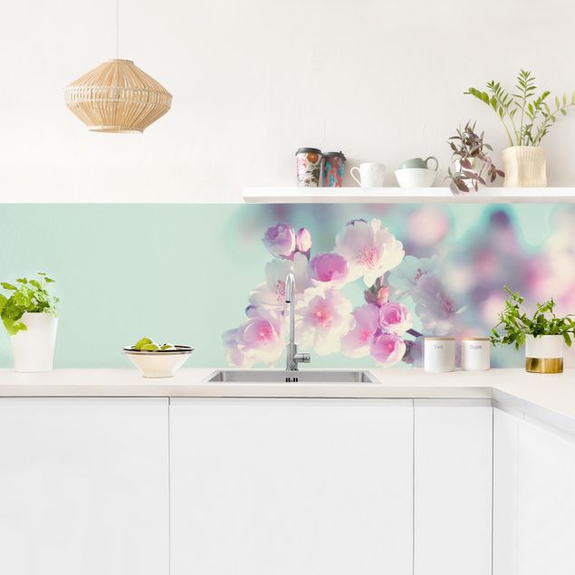Küchenrückwand - Farbenfrohe Kirschblüten