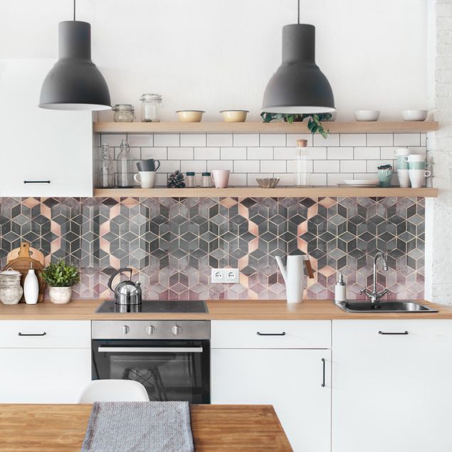 Küchenrückwand - Rosa Grau goldene Geometrie II