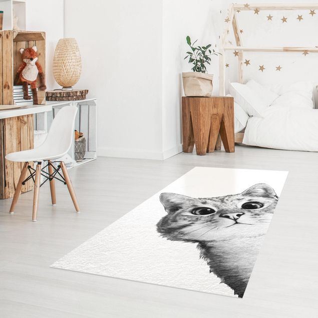 Teppich modern Illustration Katze Zeichnung Schwarz Weiß