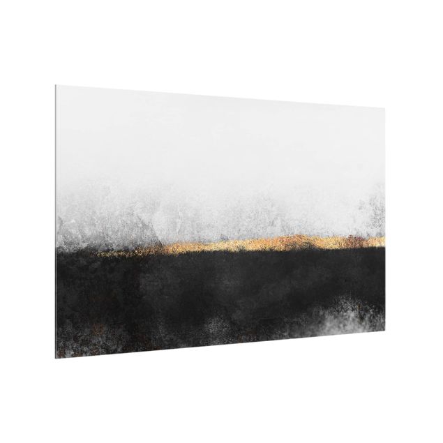 Spritzschutz Glas - Abstrakter Goldener Horizont Schwarz Weiß - Querformat - 3:2