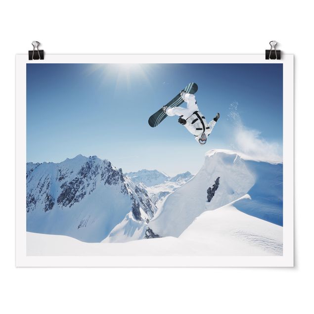 Poster - Fliegender Snowboarder - Querformat 3:4