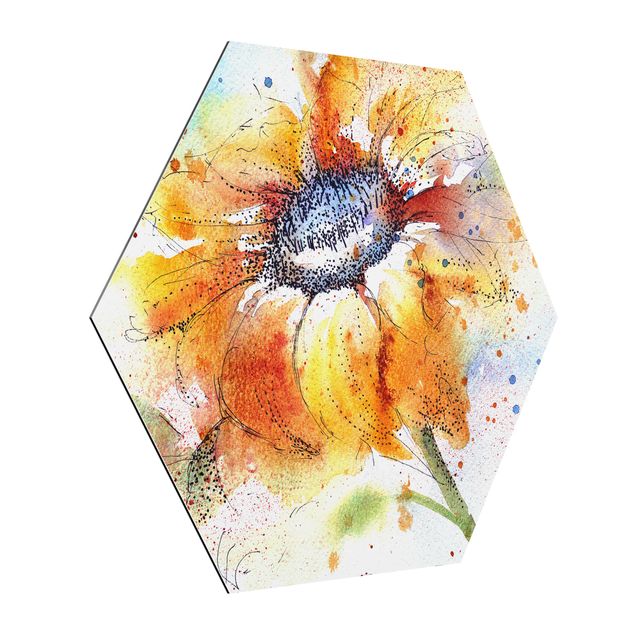 Hexagon Bild Alu-Dibond - Painted Sunflower