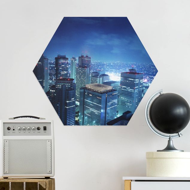Hexagon Bild Alu-Dibond - Die Atmosphäre Tokios