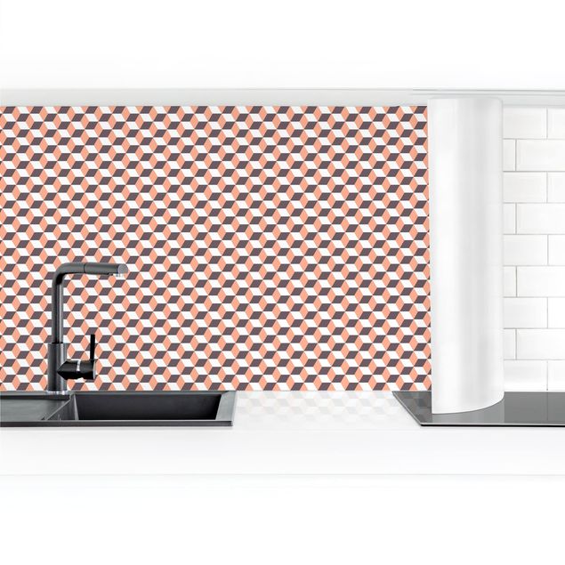 Küchenrückwand - Geometrischer Fliesenmix Würfel Orange