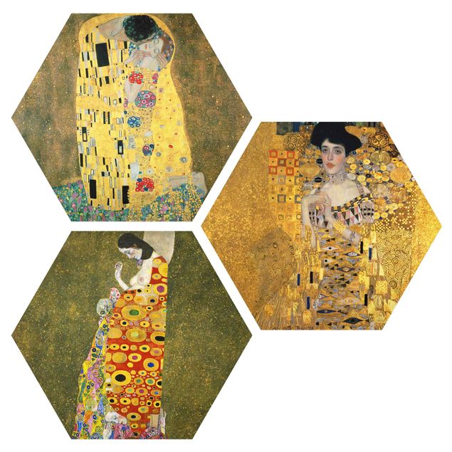 Hexagon Bild Forex 3-teilig - Gustav Klimt - Portraits