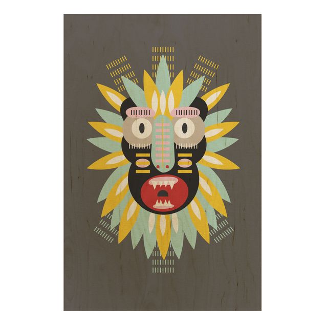Holzbild - Collage Ethno Maske - King Kong - Hochformat 3:2