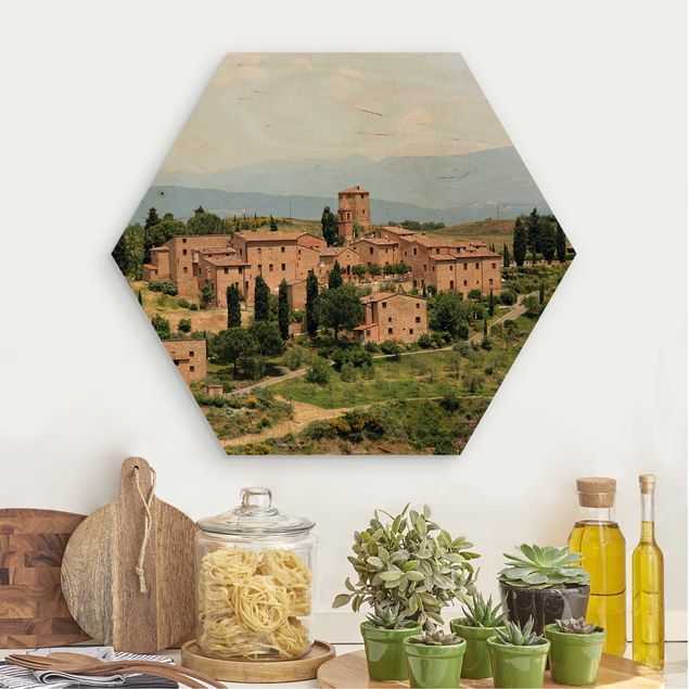 Hexagon Bild Holz - Charming Tuscany