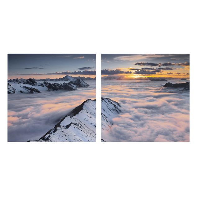 Leinwandbild 2-teilig - Blick über Wolken und Berge - Quadrate 1:1