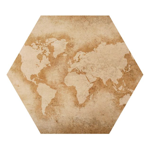 Hexagon Bild Alu-Dibond - Antike Weltkarte