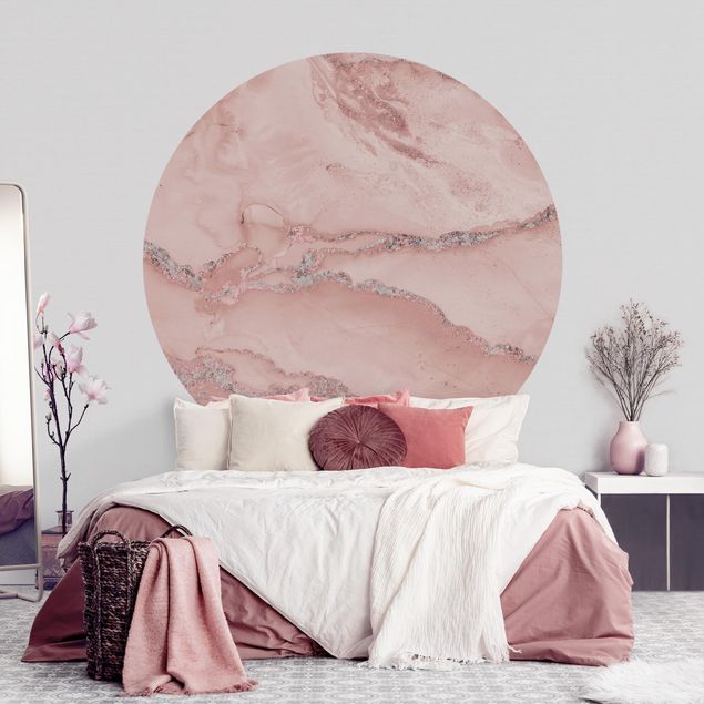 Runde Tapete selbstklebend - Farbexperimente Marmor Rose und Glitzer