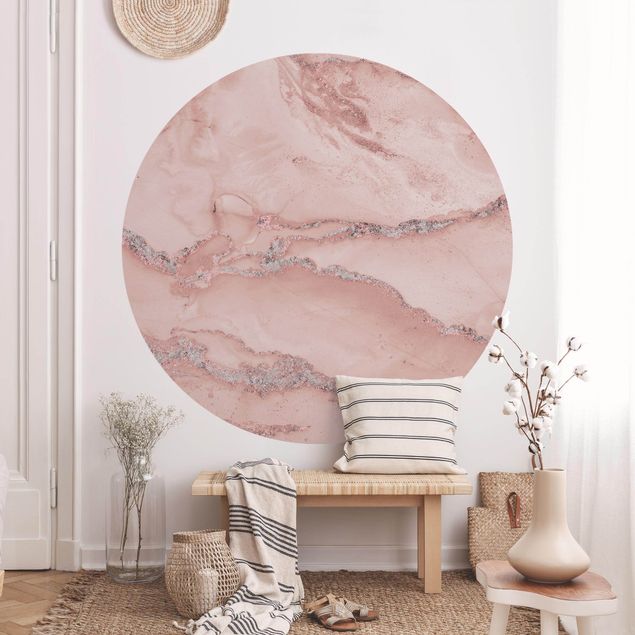 Runde Tapete selbstklebend - Farbexperimente Marmor Rose und Glitzer