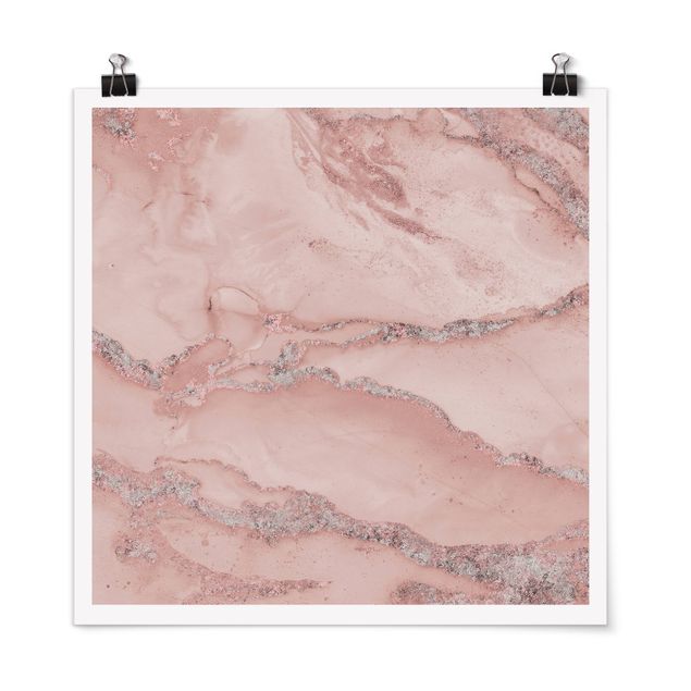Poster - Farbexperimente Marmor Rose und Glitzer - Quadrat 1:1