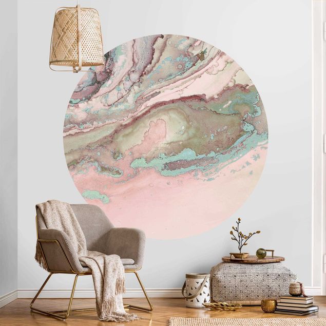 Runde Tapete selbstklebend - Farbexperimente Marmor Rose und Türkis
