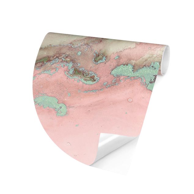 Runde Tapete selbstklebend - Farbexperimente Marmor Rose und Türkis