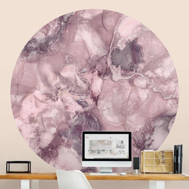 Runde Tapete selbstklebend - Farbexperimente Marmor Violett