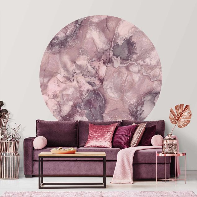 Runde Tapete selbstklebend - Farbexperimente Marmor Violett