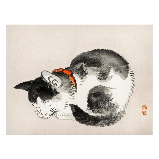 Magnettafel - Asiatische Vintage Zeichnung Schlafende Katze - Memoboard Querformat 3:4