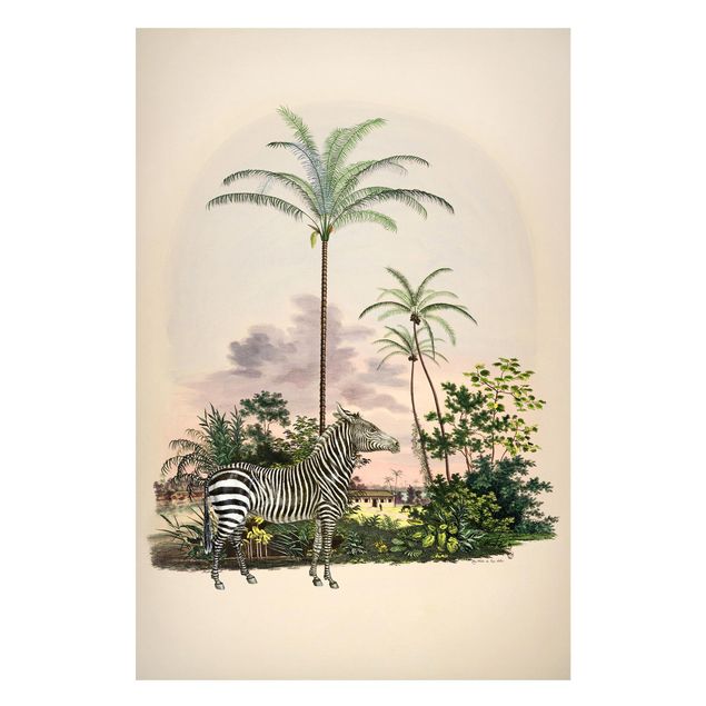 Magnettafel - Zebra vor Palmen Illustration - Memoboard Hochformat 3:2