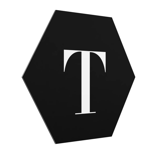 Hexagon Bild Alu-Dibond - Buchstabe Serif Schwarz T