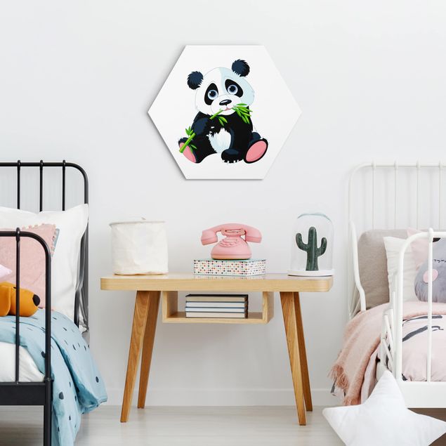 Hexagon Bild Alu-Dibond - Naschender Panda