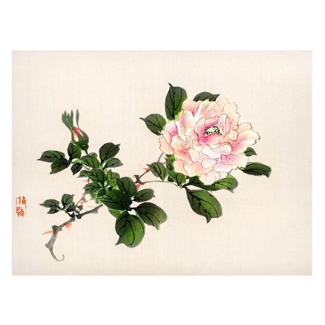 Magnettafel - Asiatische Vintage Zeichnung Rosa Rose - Memoboard Querformat 3:4