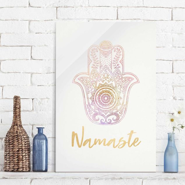Magnettafel Glas Hamsa Hand Illustration Namaste gold rosa