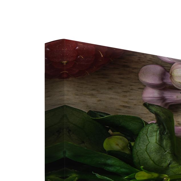 Leinwandbild 3-teilig - Blumen Himbeeren Minze - Collage 2