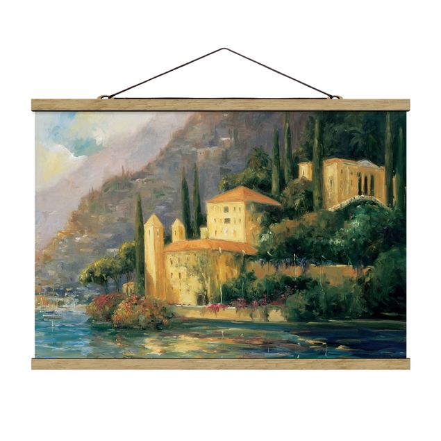 Stoffbild mit Posterleisten - Italienische Landschaft - Landhaus - Querformat 3:2