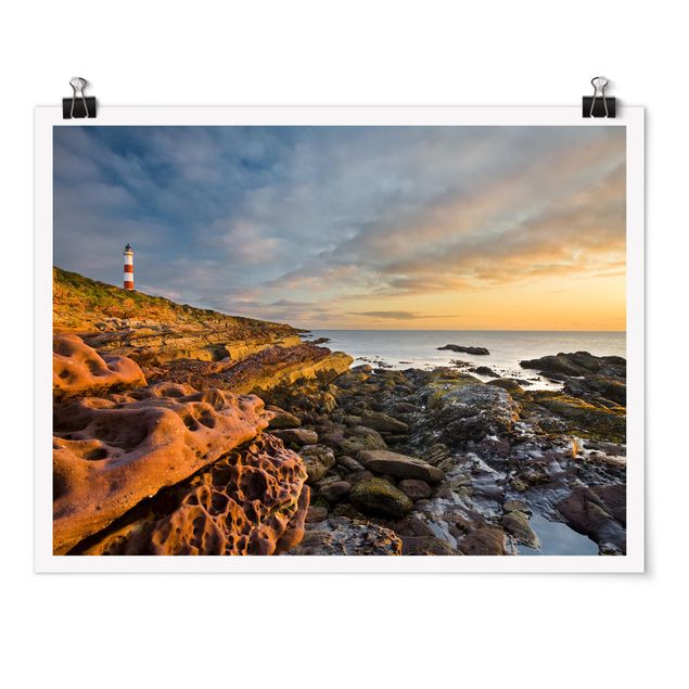 Poster - Tarbat Ness Meer & Leuchtturm bei Sonnenuntergang - Querformat 3:4