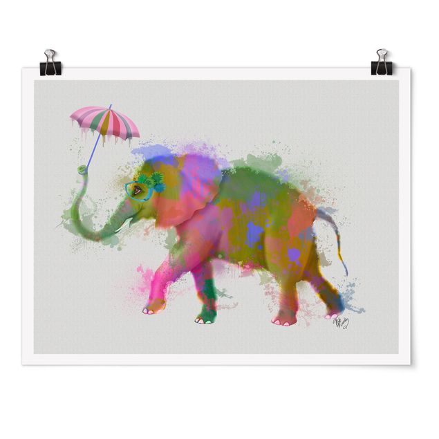 Poster - Regenbogen Splash Elefant - Querformat 3:4