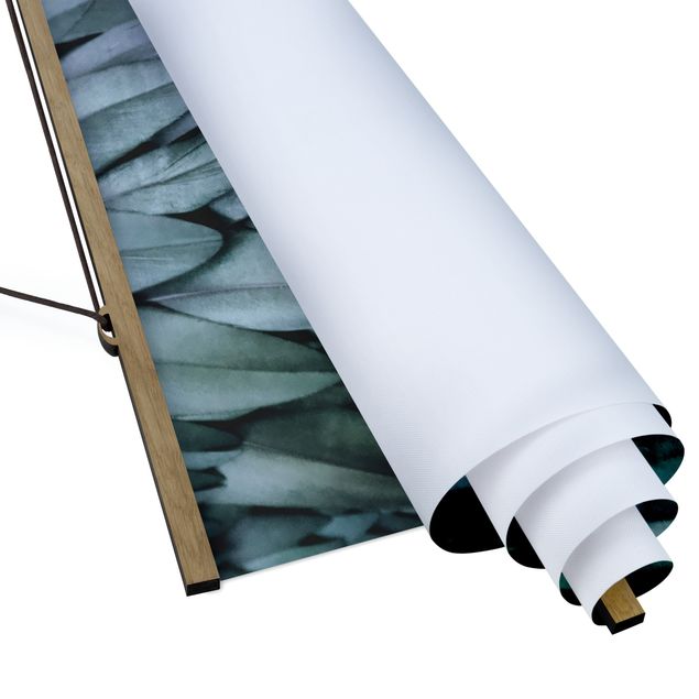 Stoffbild mit Posterleisten - Federn in Aquamarin - Quadrat 1:1