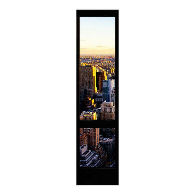Schiebegardinen Set - Fensterblick am Abend über New York - Flächenvorhänge