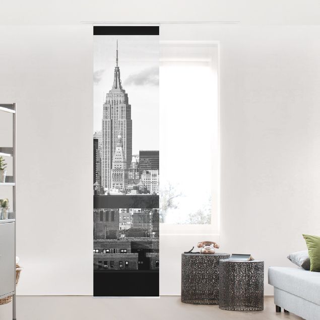 Schiebegardinen Set - Fensterblick New York Skyline schwarz weiß - Flächenvorhänge
