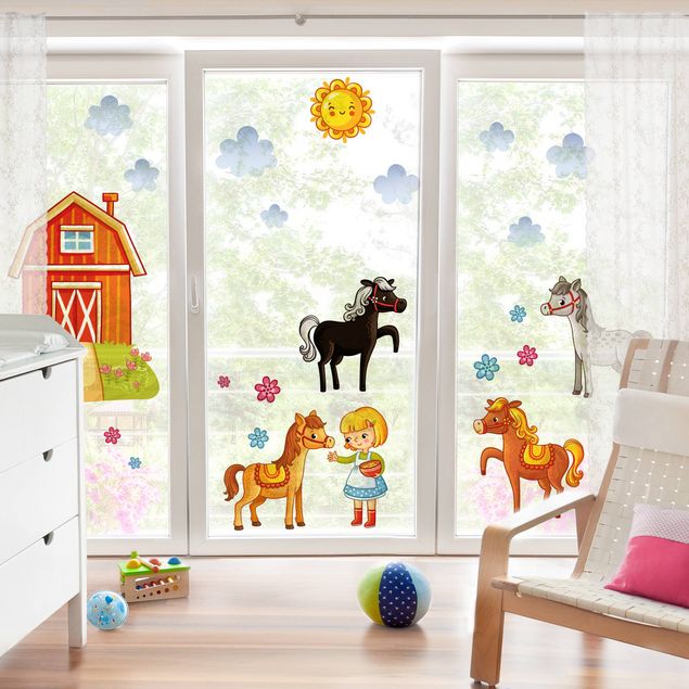 Fensterfolie - Fenstersticker - Bauernhof-Set mit Pferden