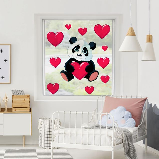 Fensterfolie Fenstersticker - Panda mit Herzen
