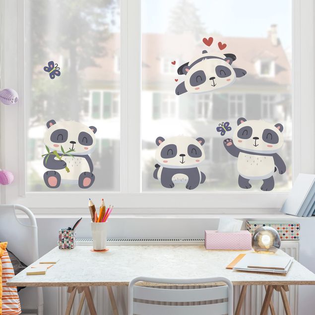 Fensterfolie Fenstersticker - Süßes Pandabären Set - Fensterbild