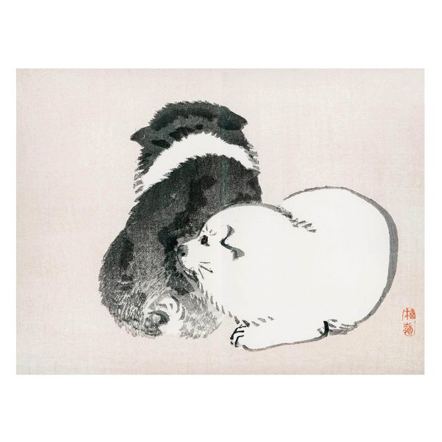 Magnettafel - Asiatische Vintage Zeichnung Schwarze und weiße Hündchen - Memoboard Querformat 3:4
