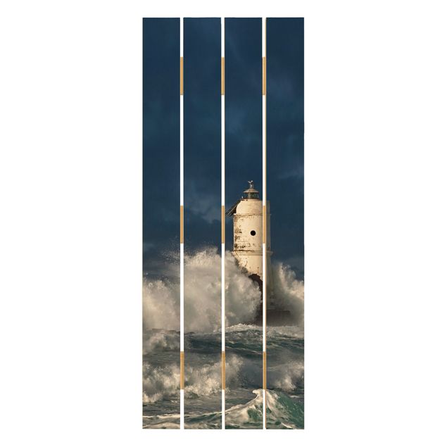 Holzbild - Leuchtturm auf Sardinien - Hochformat 5:2