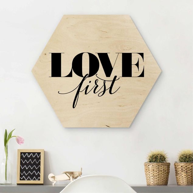 Hexagon Bild Holz - Love first