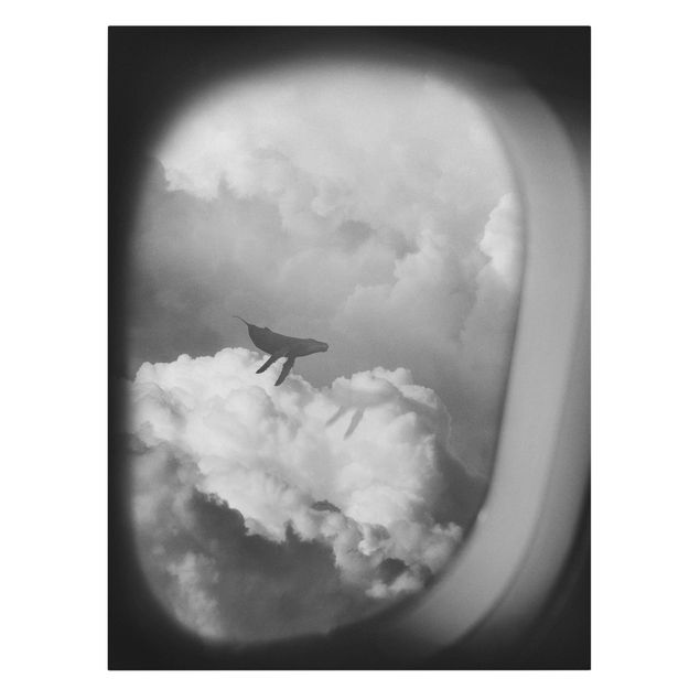 Leinwandbild - Fliegender Wal in den Wolken - Hochformat 3:4