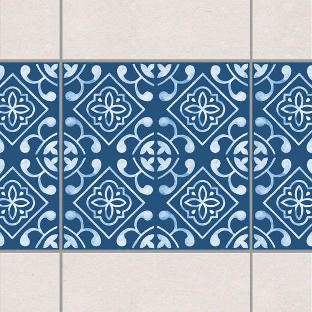 Fliesen Bordüre - Dunkelblau Weiß Muster Serie No.02 - 10cm x 10cm Fliesensticker Set