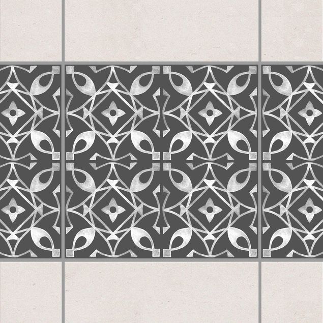 Fliesen Bordüre - Dunkelgrau Weiß Muster Serie No.08 - 15cm x 15cm Fliesensticker Set